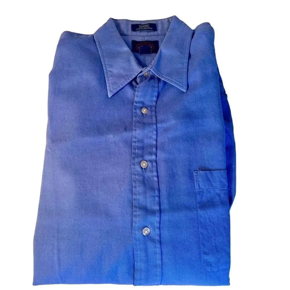Allen Solly Men's Dress Shirt Size 15.5 32-33 Blue Cotton Somerset